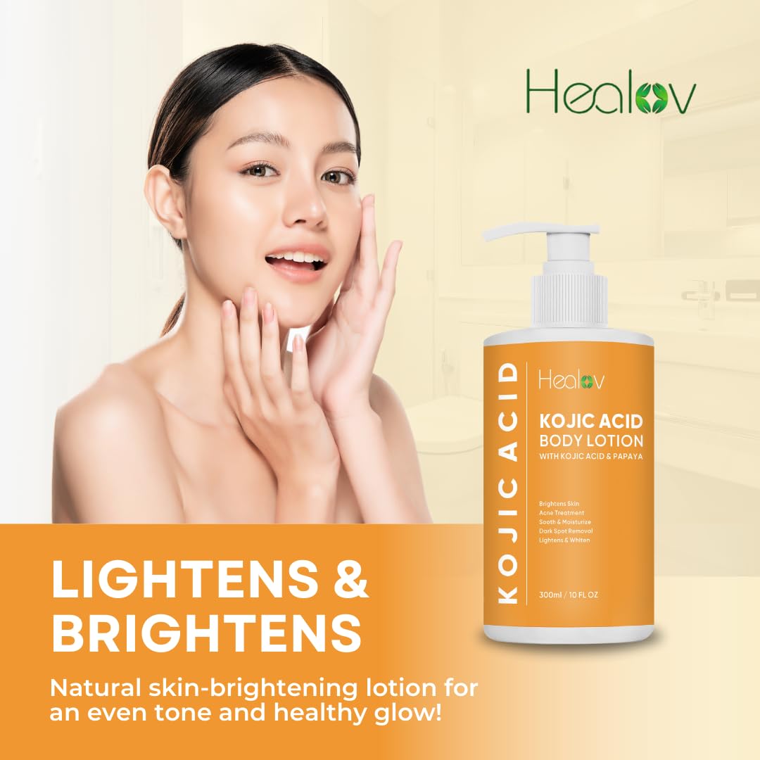 Kojic Acid Lotion – Skin Brightening Body Lotion for Age Spots, Hyperpigmentation, Intimate Areas – Dark Spot Remover, Reduces Acne, Scars and Evens Tone – Kojic Acid Cream for Brighter, Glowing Look