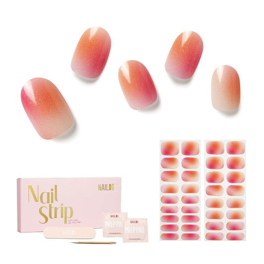 Semi Cured Gel Nail Strips - NAILOG 34 Pcs Nude Pink Gel Nail Stickers Extra Long Nail Wraps with