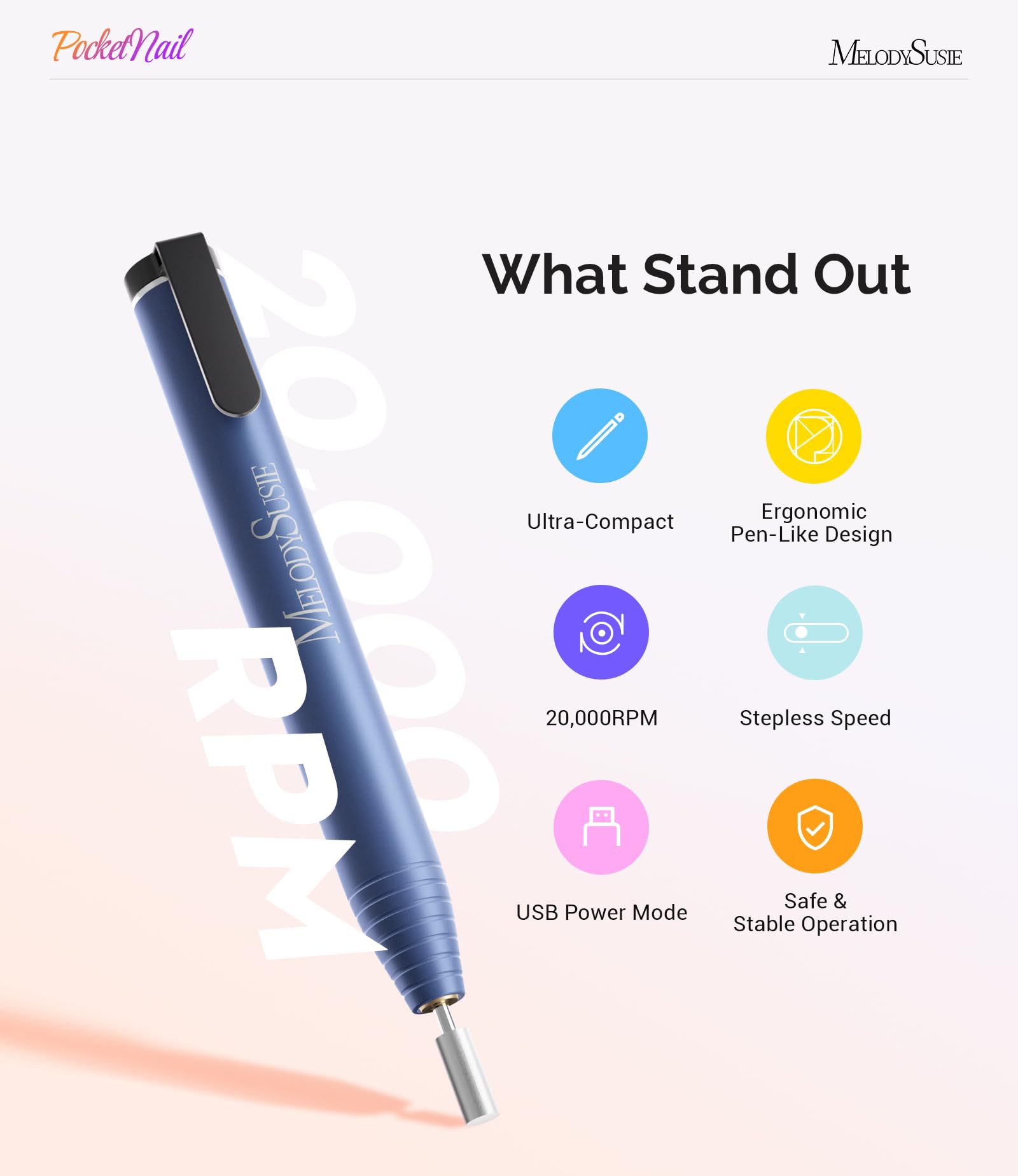 MelodySusie Pen-Shaped Nail Drill PocketNail PC100G for Nail Beginners