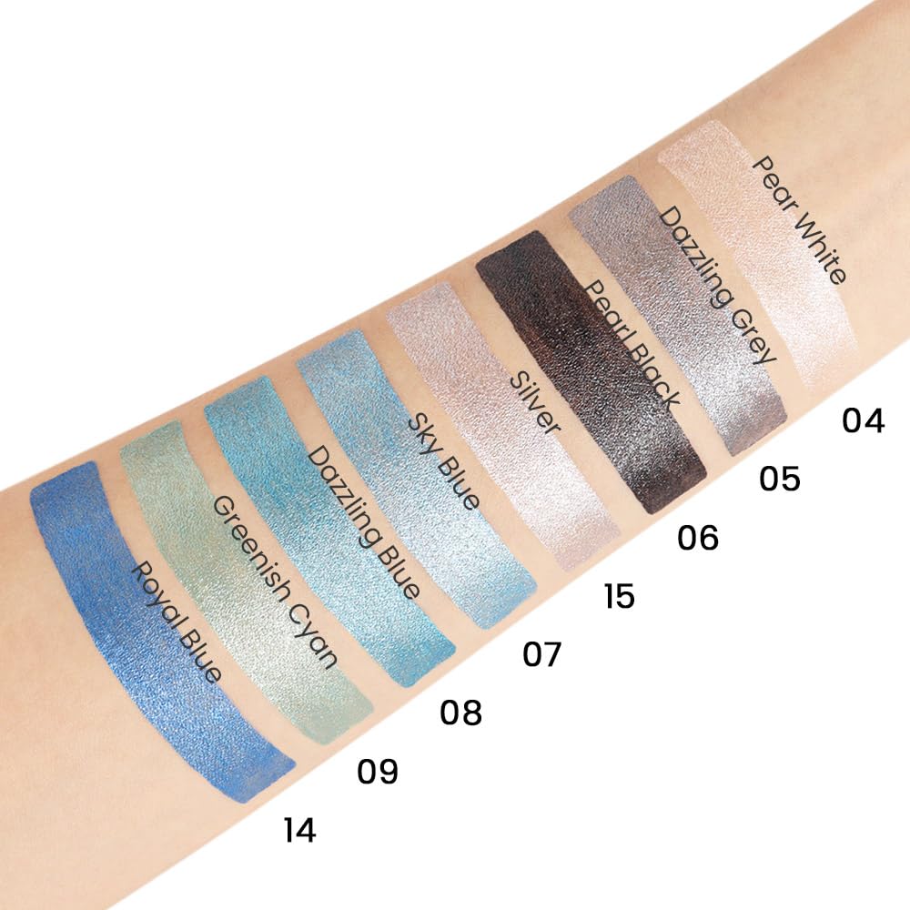 evpct 4Pcs White Black Grey Silver Cream Eyeshadow Pencil Bulk Stick Set, Waterproof Pearl white Dazzling grey Pearl black Silver Shimmer Metallic Eye shadow Crayon Stick sombras en crema para ojos