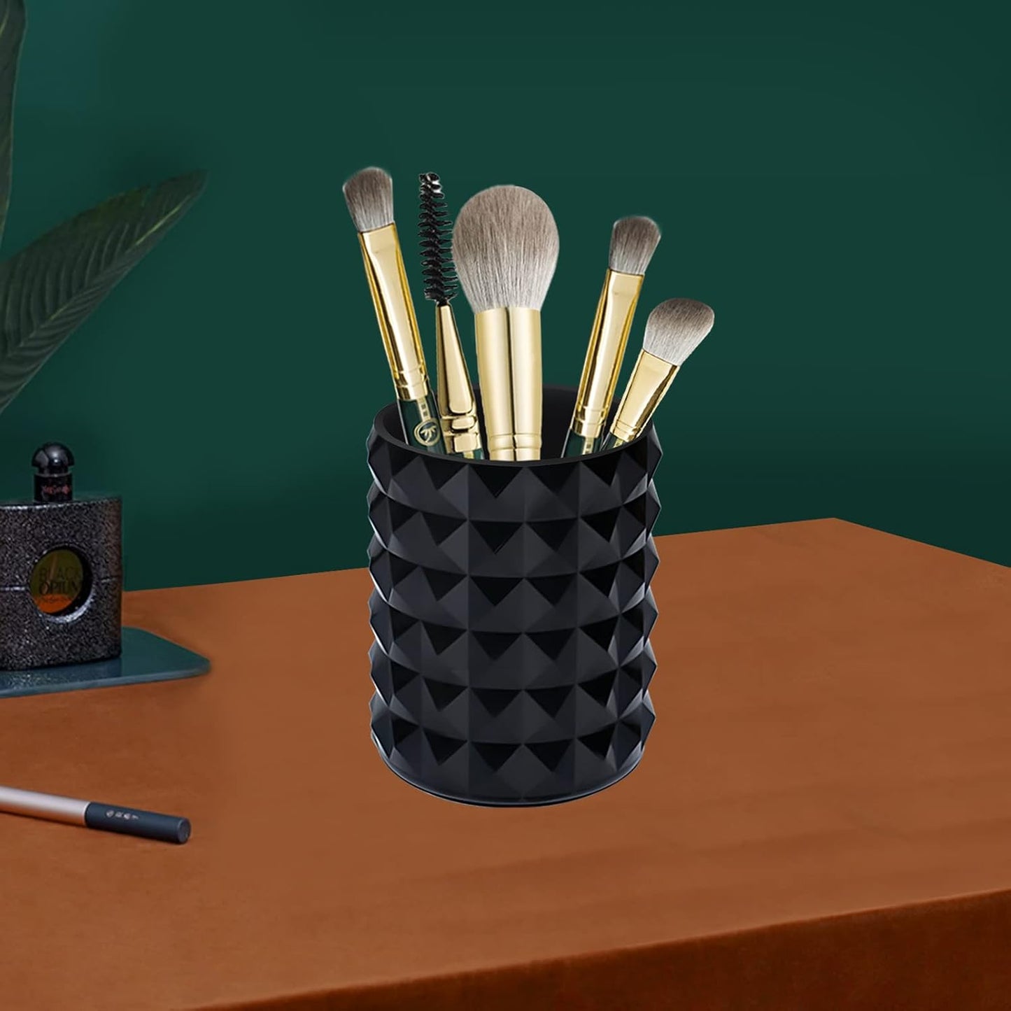 Acrylic Makeup Brush Holder Organizer, Black Pencil Pen Holder, Crystal Cosmetics Brushes Cup Storage Solution, Round