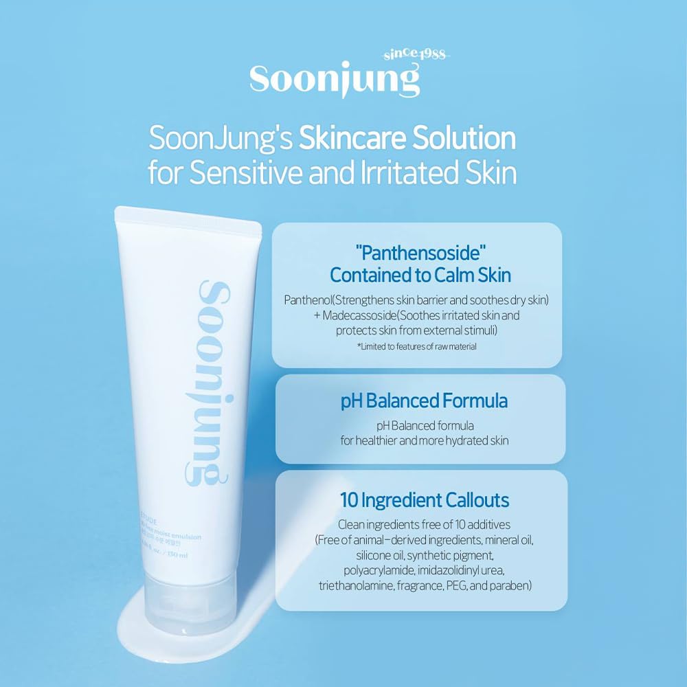 ETUDE SoonJung Moist Emulsion, Sensitive Skin Face Moisturizer, 4.39 fl oz