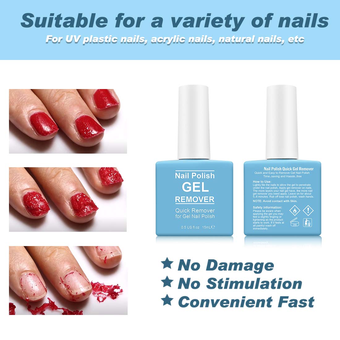 2 Pack Gel Nail Polish Remover, Gel Polish Remover for Nails, Easily Magic Soak-Off Gel Polish in 2-5 Minutes - Safe, No Need For Foil, Soaking Or Wrapping (with 1 Cuticle Pusher and Nail Scraper)