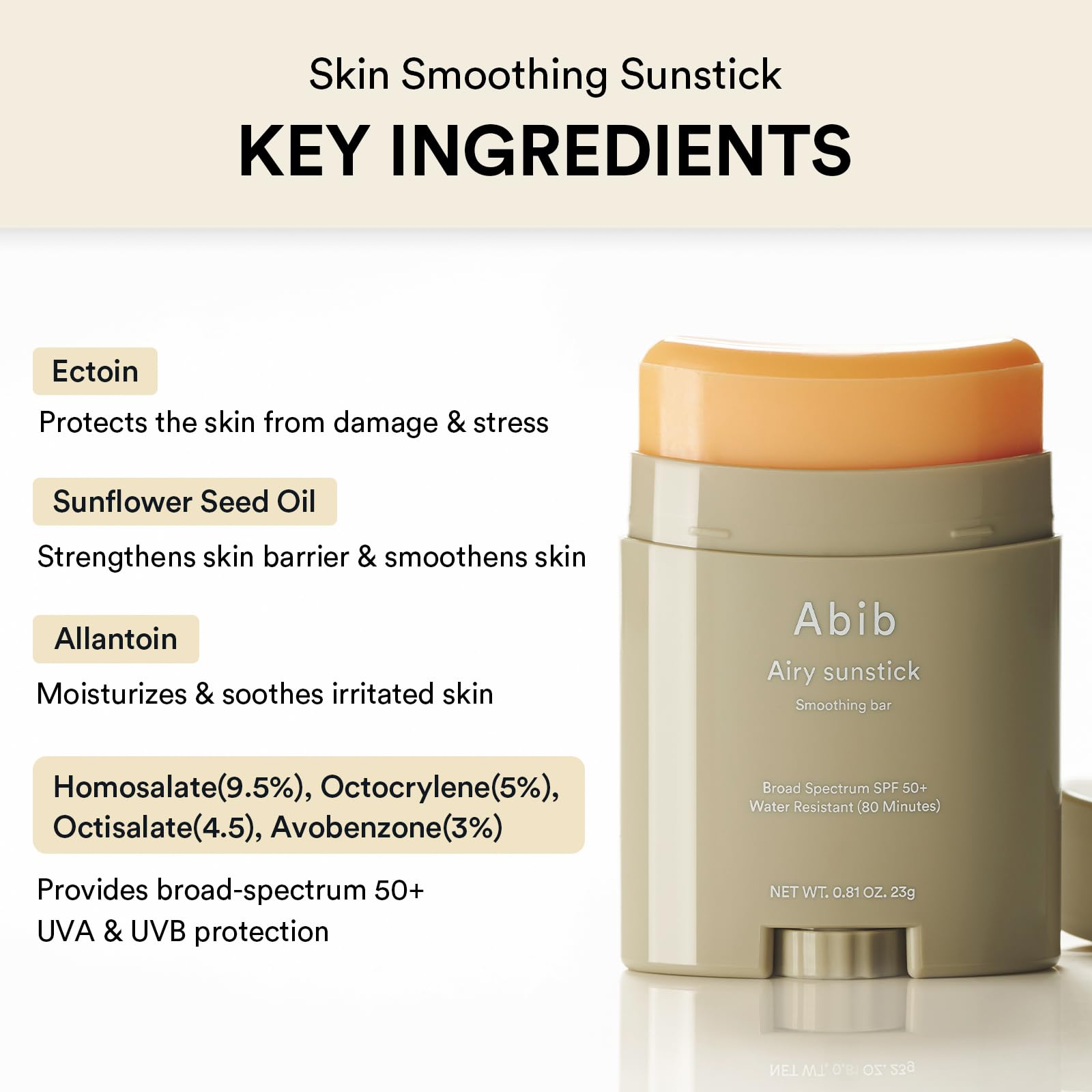 Abib Airy & Quick Sunstick DUO SPF50+ Broad Spectrum Semi-Matte & Quick Glowy Finish, No White