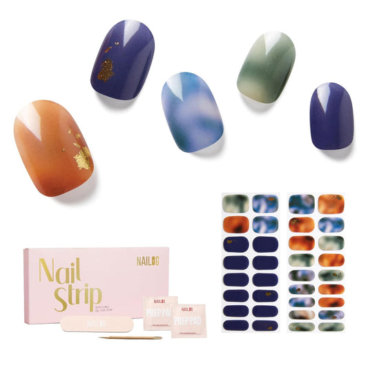 Semi Cured Gel Nail Strips - NAILOG 34 Pcs Art Design Nail Stickers Extra Long Wraps with Glossy