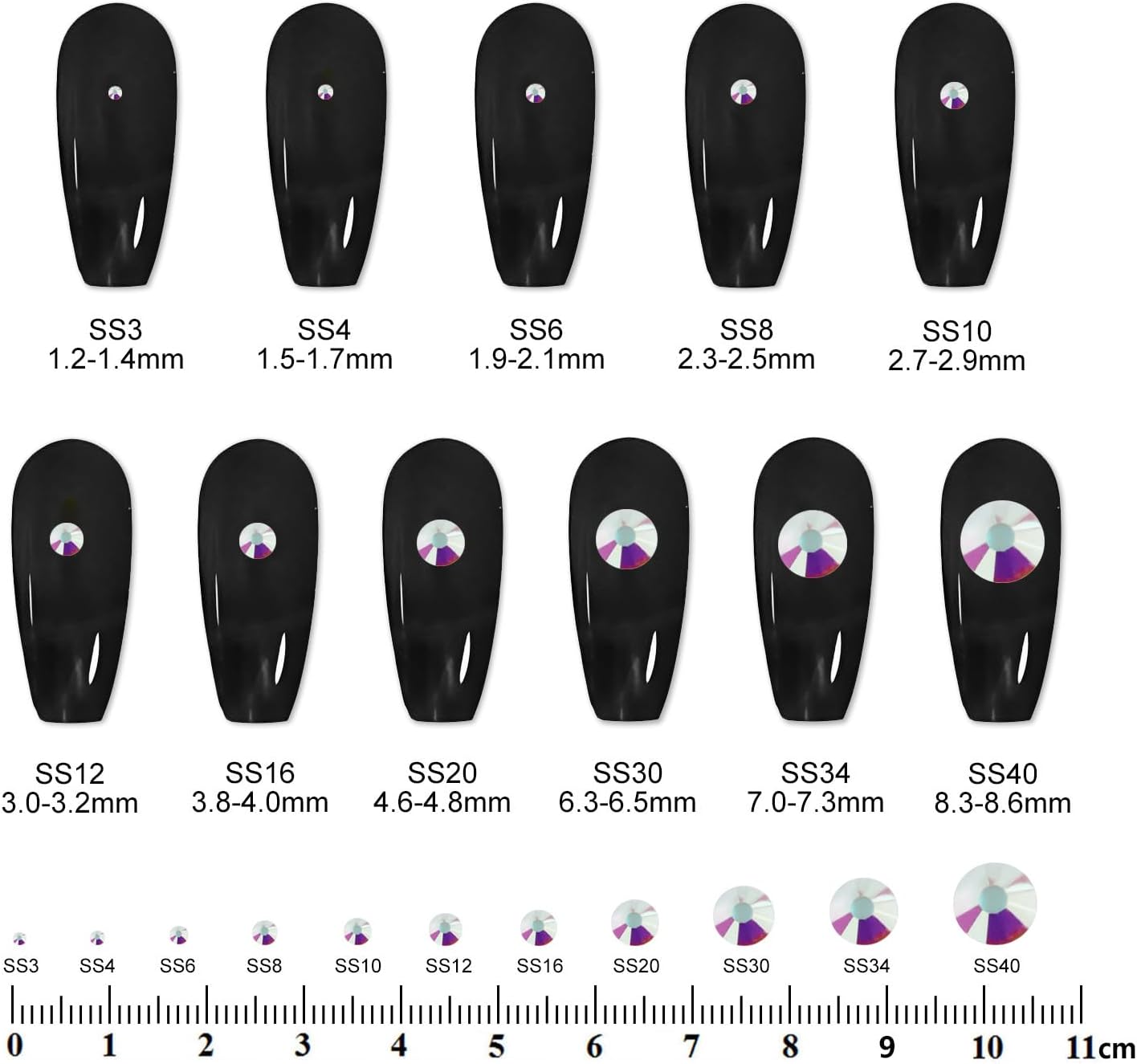 3000PCS SS8 Flatback Rhinestones | 12-Facet Diamond-Cut Glass Gems for Nail Art, Clothing, DIY Crafts |Glue-On Decoration Stones with Silver Backing(Transparent AB)