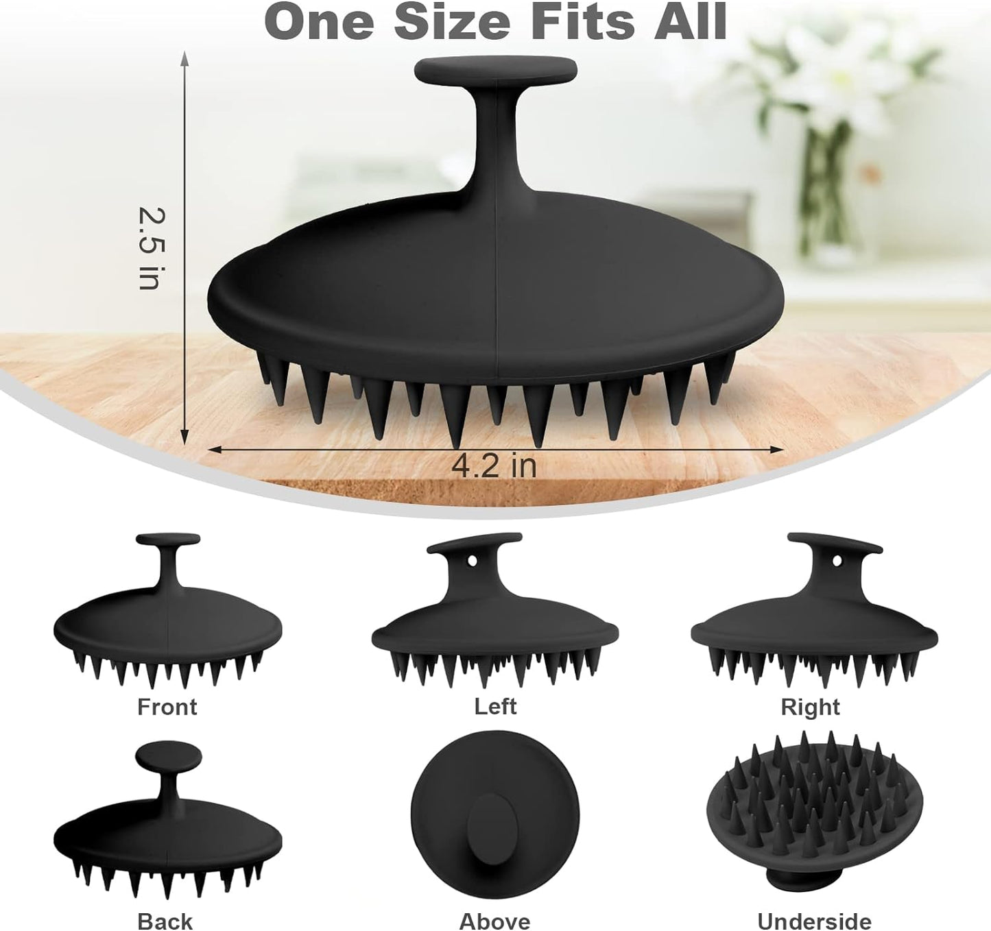 Silicone Scalp Massager Shampoo Brush, Scalp Brush for Hair Growth & Dandruff Removal, Hair Scrubber Scalp Stimulator Exfoliator Brush with Soft Bristles for Wet Dry Scalp Care (Black)