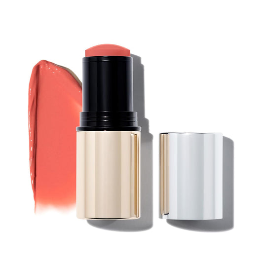 MAKE Beauty Heat Stroke Cream Blush Stick for Cheeks with Natural Hydrating Dewy Finish. Creamy Gel Blush Balm - Shade Bask, Coral Pink Cheek Tint