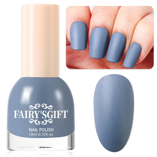 Matte Nail Polish Air Dry Nail Lacquer for Nail Art Varnish, Mist Effect Matte Finish Velvet Nail Polish, 0.35 fl oz (Grey-blue-23, 10 ML)