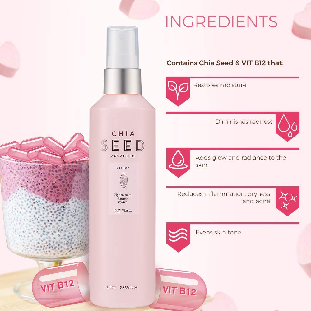 THE FACE SHOP Chia Seed Hydro Hydrating Mist | Mild Soothing Watery Mist with Instant Hydration &