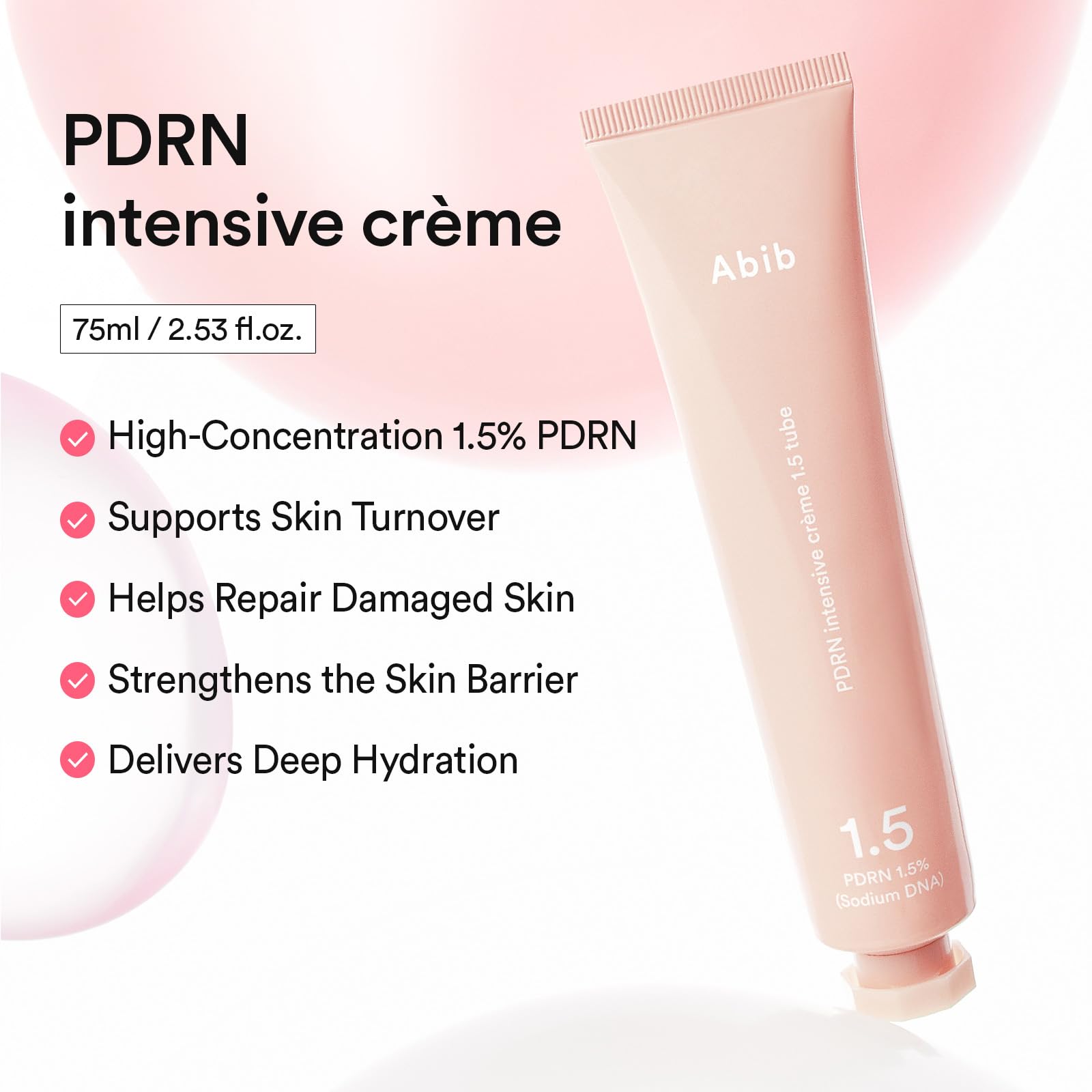 Abib PDRN Intensive Cream 1.5 Tube 2.54 fl oz, Salmon DNA PDRN Hydrating Moisturizer for Dull and