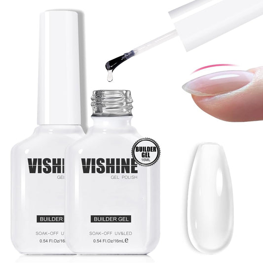 Vishine 2 Pcs Clear Builder Gel 8-in-One Clear Gel Builder for Nail Thickening Natural Nails