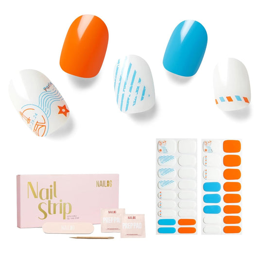 NAILOG Semi Cured Gel Nail Strips - 34 pcs | Buy 2 Get 1 UV Lamp | Long Lasting Nail Polish Sticker
