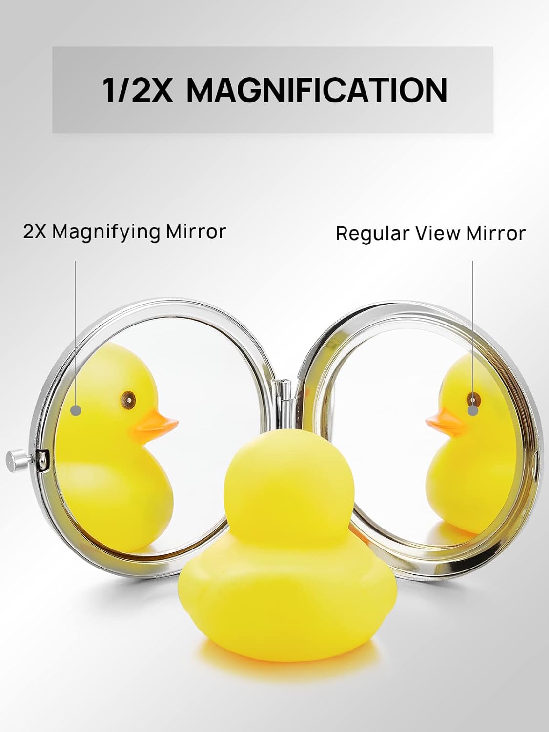 Compact Mirror for Purse, Double-Sided 1X/2X Magnifying Metal Pocket Makeup Mirrors(Round, Silver)