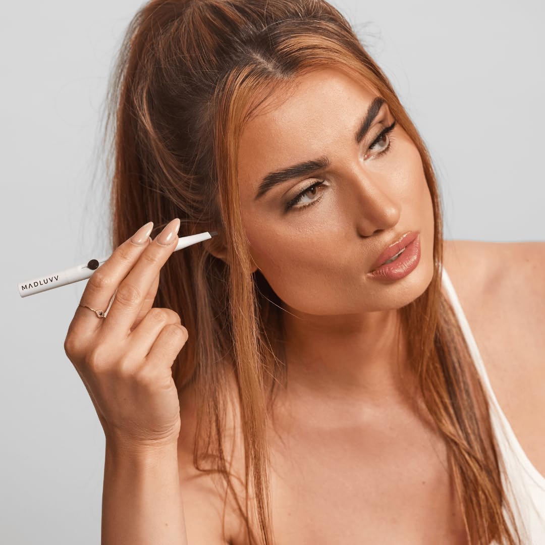 MADLUVV Exacto Brow Pencil for Flawless, Long Lasting, Realistic Brows with Dual-Ended Design Featuring Retractable Blade Tip for Precise Hair Like Detail and Blending Brush - Soft Brown