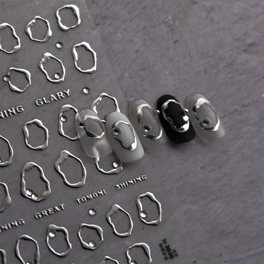 5D Embossed Sliver Nail Stickers Sliver Rhinestone Nails Sticker with Irregularity Design Nail Art