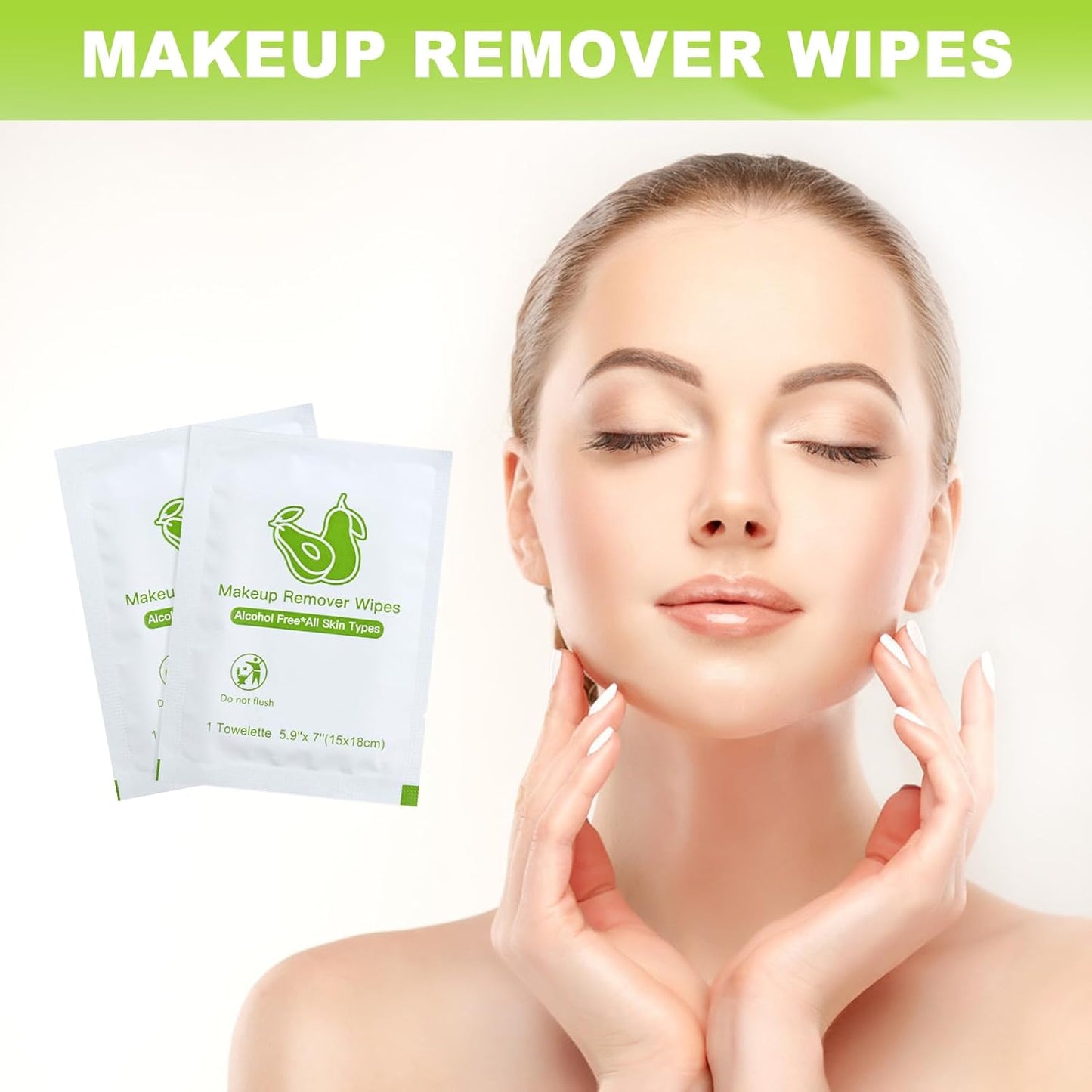 Makeup Remover Wipes Bulk Individually Wrapped,Travel Makeup Wipes Individual Makeup Remover Wipes Bulk Gentle Cleansing Makeup Remover Wipes for Face Cleansing Mascara Lipstick Travel (50, Avocado)