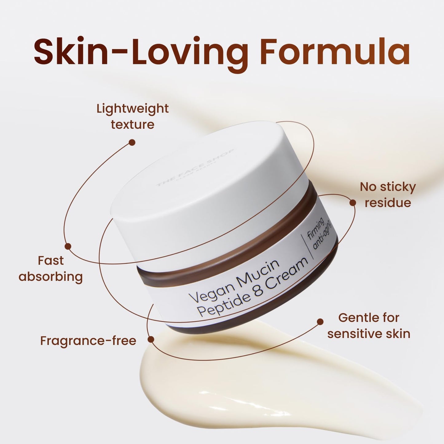 The Face Shop 8 Peptide Moisturizer, Vegan Mucin for Nourishing & Firming, Moisturizing Cream for