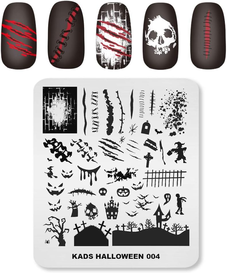 KADS 3Pcs Nail Stamping Plates Set Nails Art Stamp Templates Halloween Horror Themed Skull Bat Witch Spider(Halloween 2)