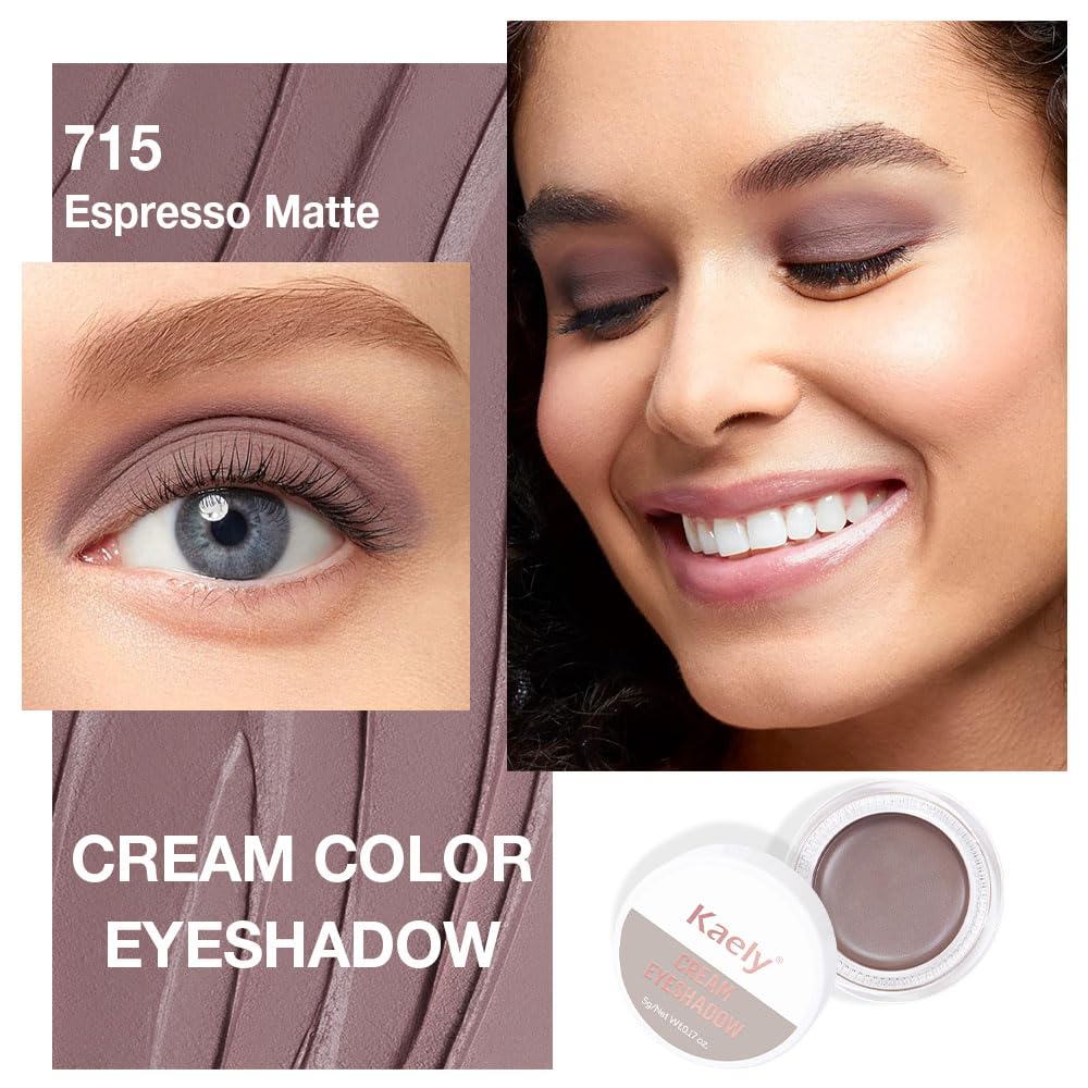 Kaely Single Cream Eyeshadow Pot, Espresso Matte Eye Shadow for Older Women High Pigmented Waterproof, Natural Eyeshadow Palette Makeup Brightener, sombras en crema para ojos, Blendable, 715