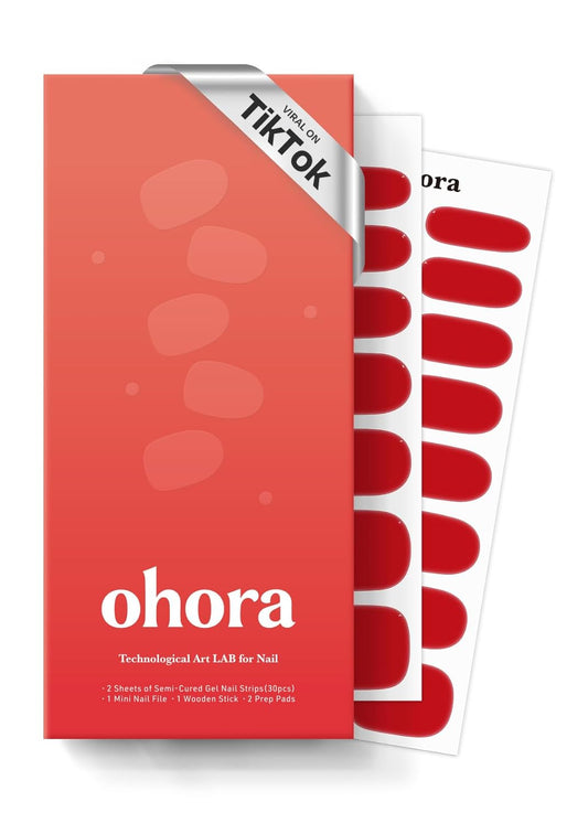 ohora Semi Cured Gel Nail Strips (N Hot Cherry) - Works with Any Lamps, Salon-Quality, Long