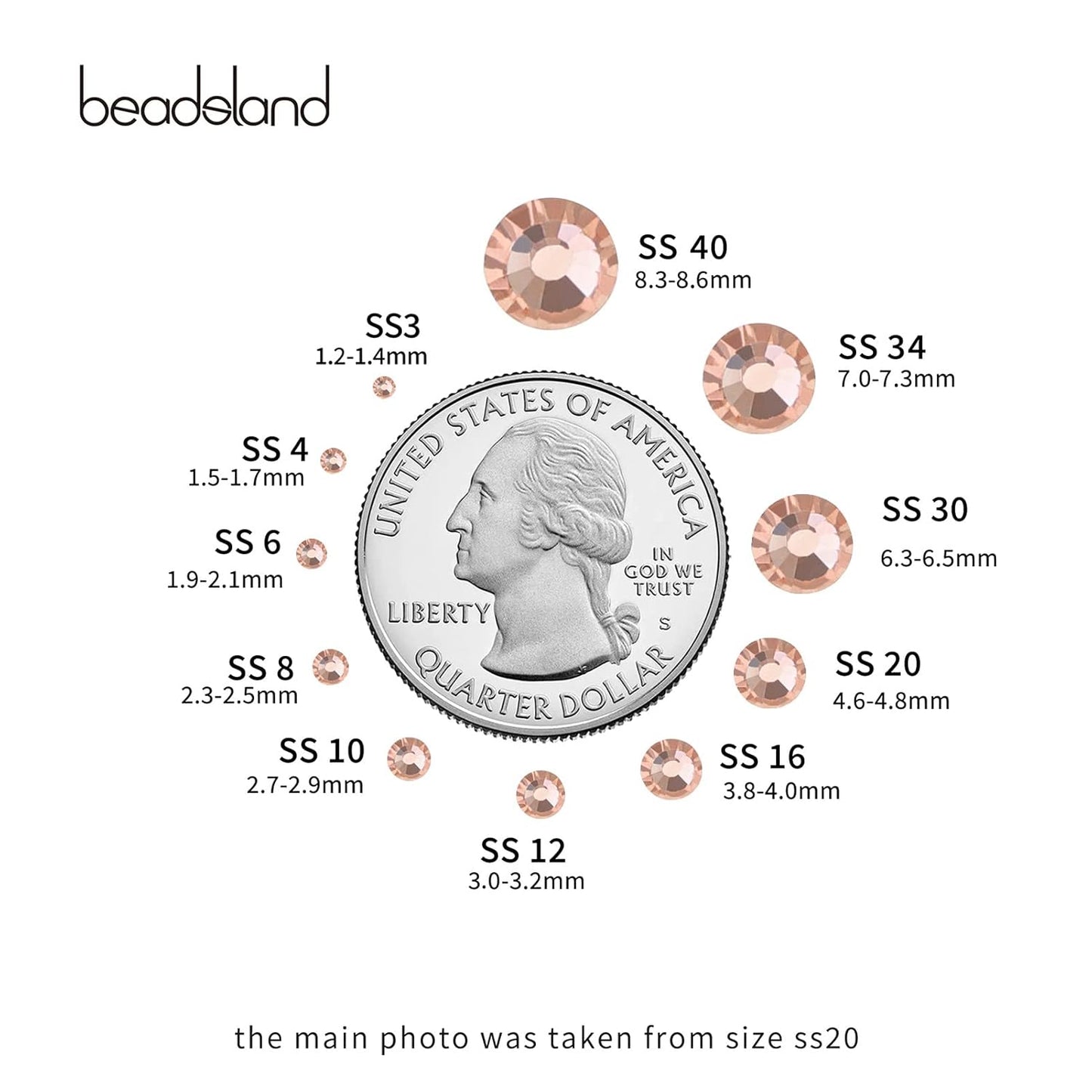 beadsland Flat Back Crystal Rhinestones Round Gems for Nail Art and Craft Glue Fix,Champagne (6.4-6.6mm) SS30/288pcs