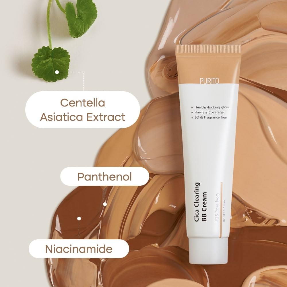 PURITO Cica Clearing BB Cream #13 Neutral Ivory 1 fl.oz / 30ml, Vegan bb cream, foundation, cruelty