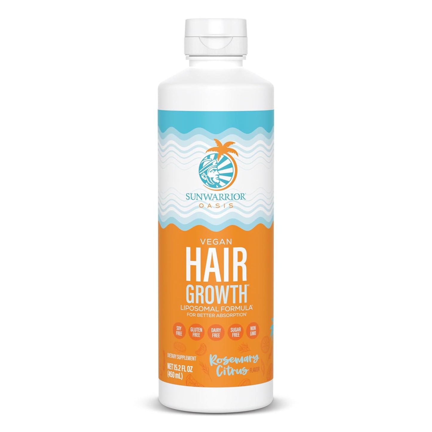 Hair Growth Liquid Rosemary Oil with Biotin & Omega 3 Curcumin, Hyaluronic Acid Tocopherol, Reduce Shedding Promote Hair Growth Improve Hair Density Scalp Hydration Citrus Flavor 15.2 fl oz Sunwarrior