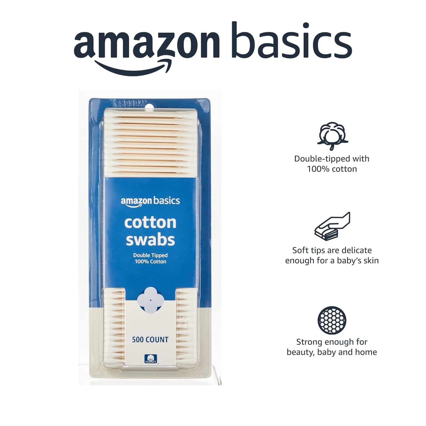 Amazon Basics Double-Tipped Cotton Swabs for Personal Hygiene and Baby Care, 2000 Count, 4-Pack of