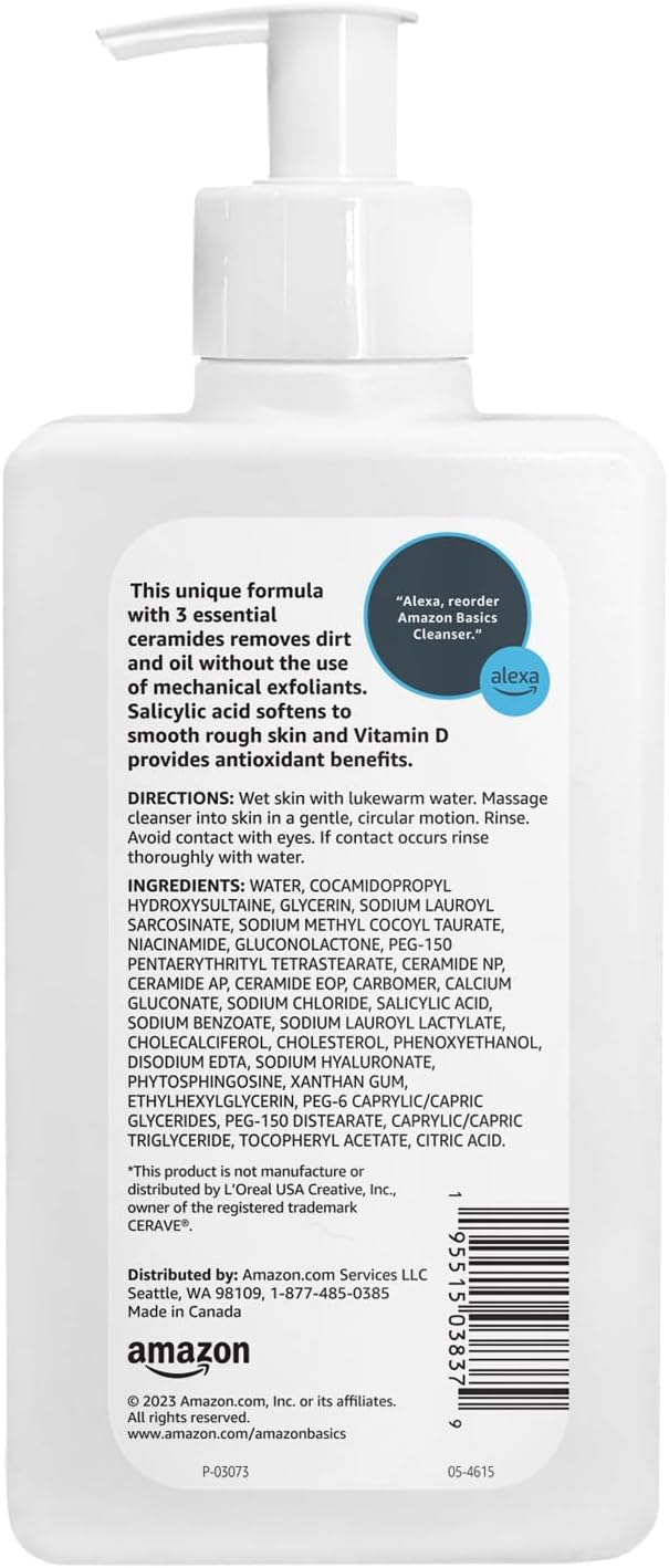 Amazon Basics Renewing Salicylic Acid Cleanser with Ceramides & Vitamin D, 8 Fluid Ounces, 3-Pack