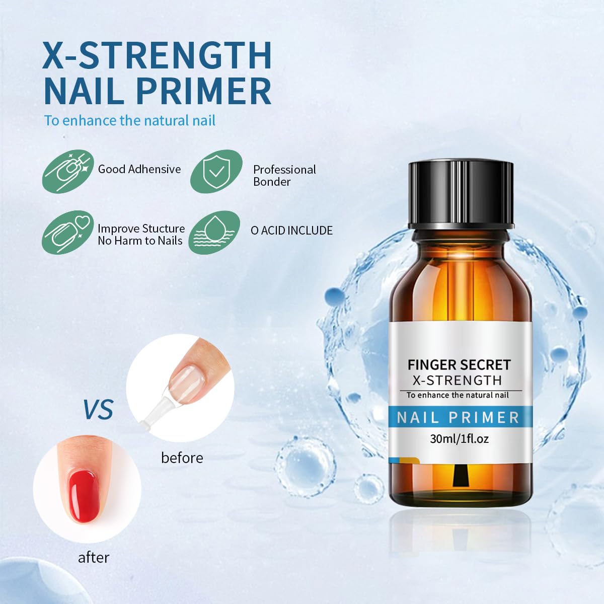 Nail Primer and Dehydrator-Professional Nail Prep Dehydrator and X-Strength Primer Set, Non-acid Air dry nail prep kit, No Burn Fast Air Dry, For Natural Nail & UV Gels.