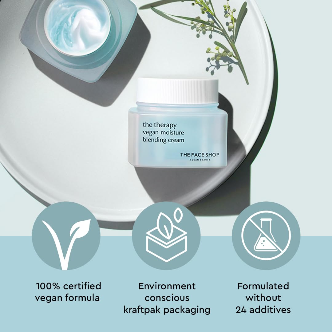 The Face Shop The Therapy Vegan Moisture Blending Cream | Vegan Moisturizer | Cooling | Hydrating |