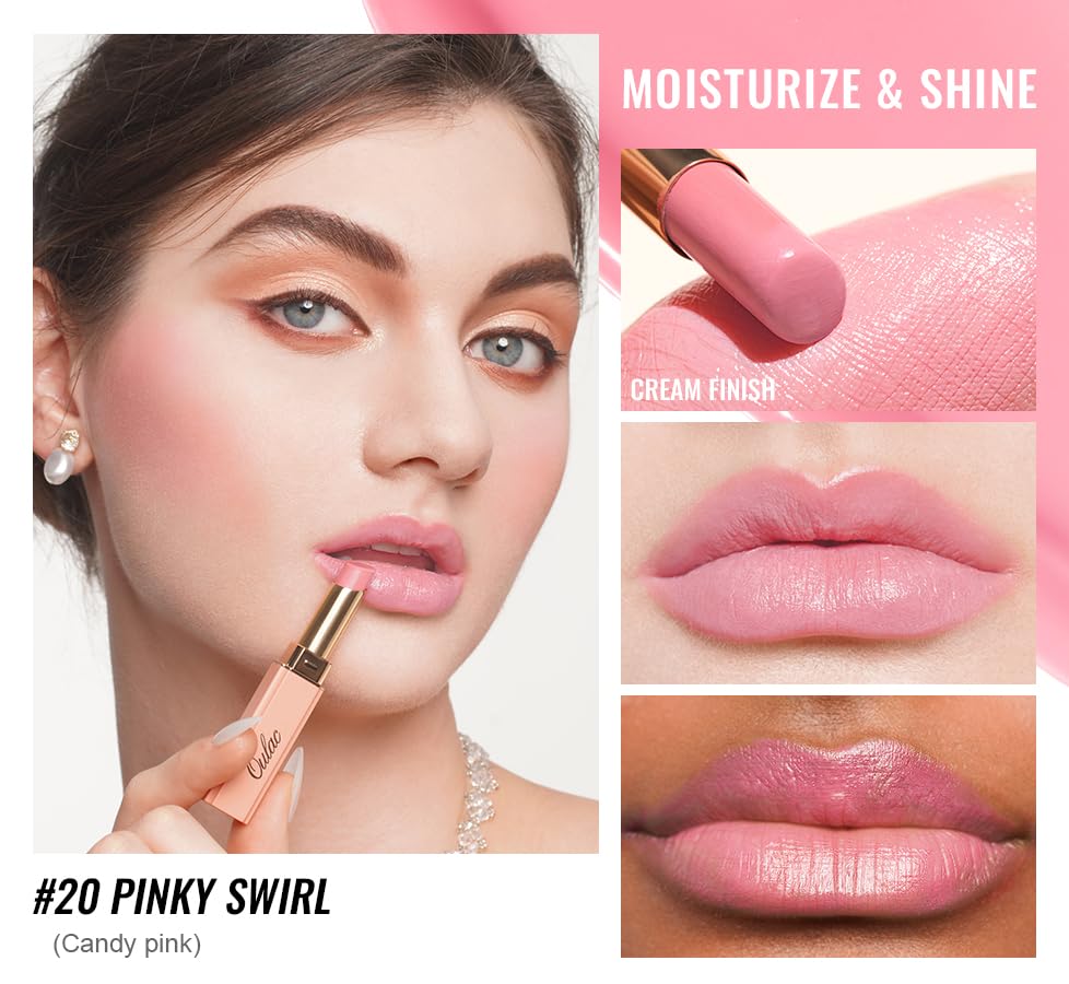 Oulac Pale Pink Lipstick Shine for Women, 2 in 1 Glossy Light Pink Tinted Lip Balm, Hydrating Lipstick for Dry Lips, Moisture Shine Sheer Juicy Finish Vegan 2.2g/0.07oz (20)