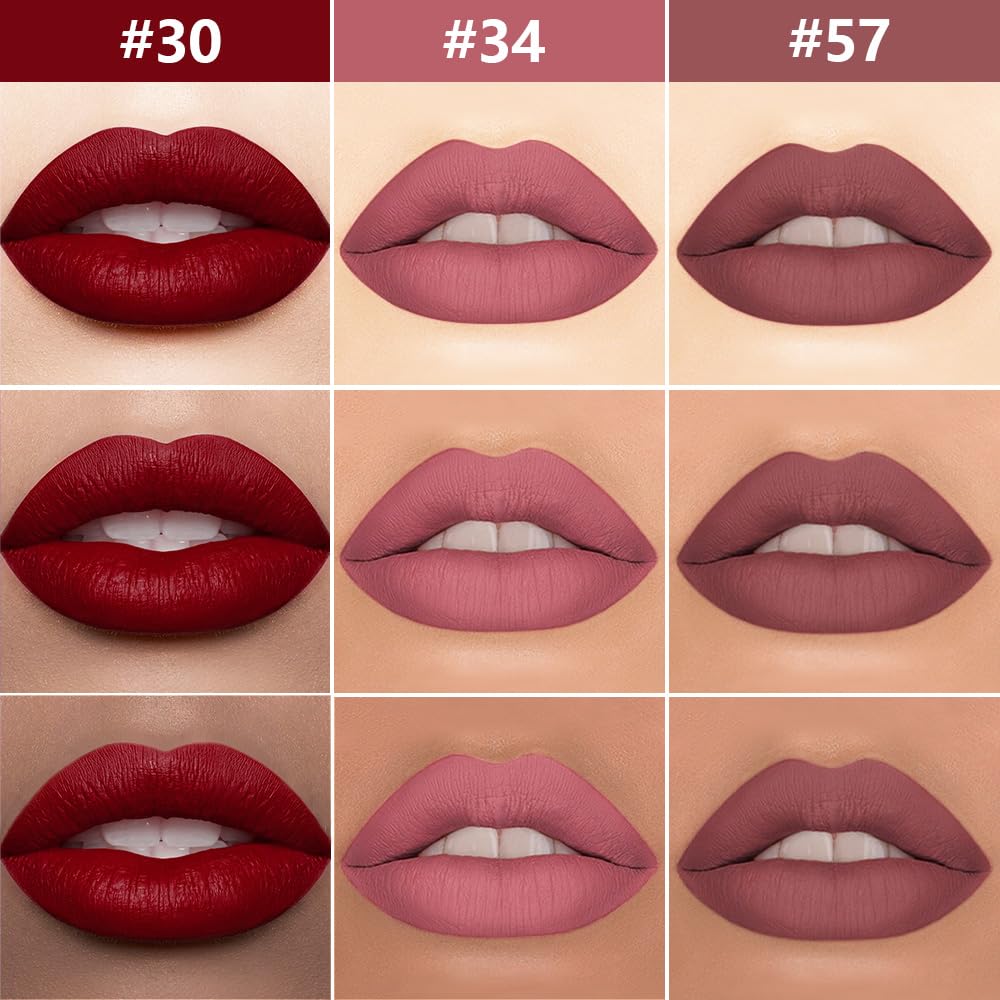 evpct 3Pcs Dark Red Nuetral Mauve Red Brown Matte Lip Liner Liquid Lipstick Stain Makeup Set for Women, Lip Liner Stain Long Lasting Waterproof Smudge Proof, Cruelty Free Lip Makeup 24 hours originale