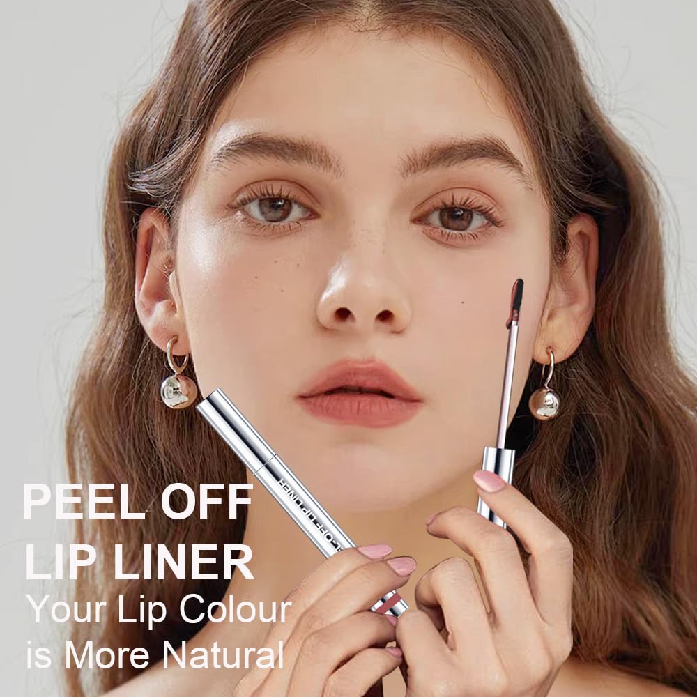 Peel Off Lip Liner Stains for Women, Long Lasting Waterproof Matte Finish Lip Tint Stains with Tweezer Kit, Transfer Proof, Easy to Use, Peel Off Liquid Lipstick for All Skin Types, #6 Rose Red