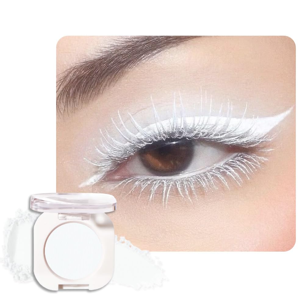 White Matte Eyeshadow Palette for Women, Single Monochrome Eye Shadow Makeup, Shiny Pressed Powder, Blendable Natural sombras para ojos, Holographic,Vegan,Travel -26