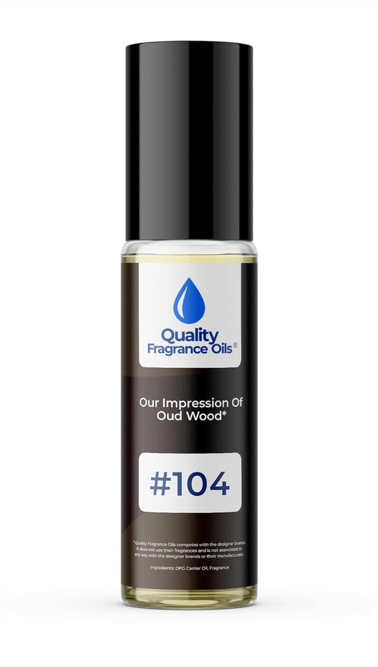 Quality Fragrance Oils' Oud Wood Impression #104 | Long-Lasting Perfume Oil, Alcohol-Free, Strong Scent, 10ml Roll-On | Affordable Alternative to Designer Fragrances