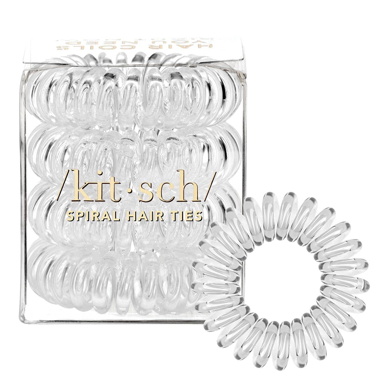 Kitsch Spiral Hair Ties for Women - Durable Hair Accessories - Clear, 4pcs