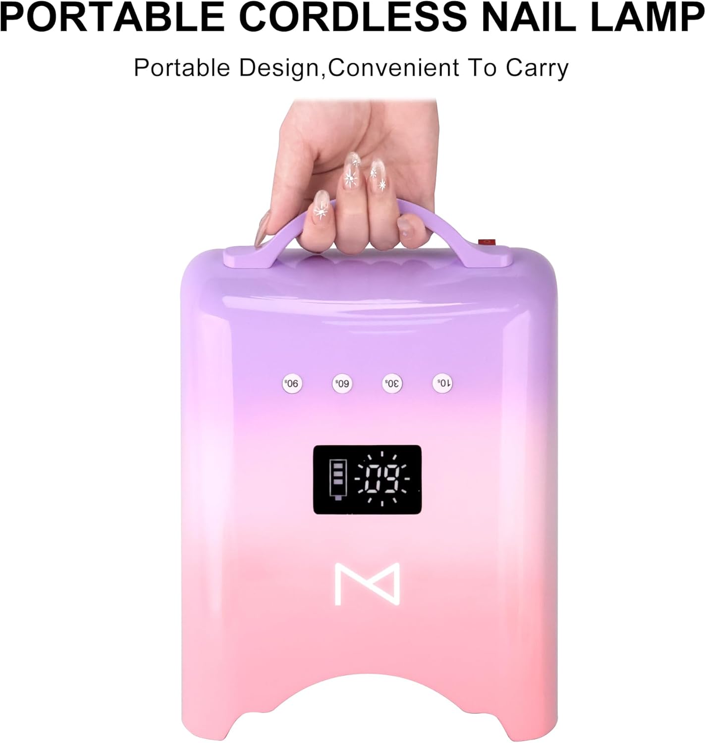 M - NEO Cordless & Rechargeable Nail Curing Lamp 78W with 4 LCD Time Display Timer, Auto Sensor, and Spacious Interior for All Hand Sizes and Nail Lengths (Mermaid)
