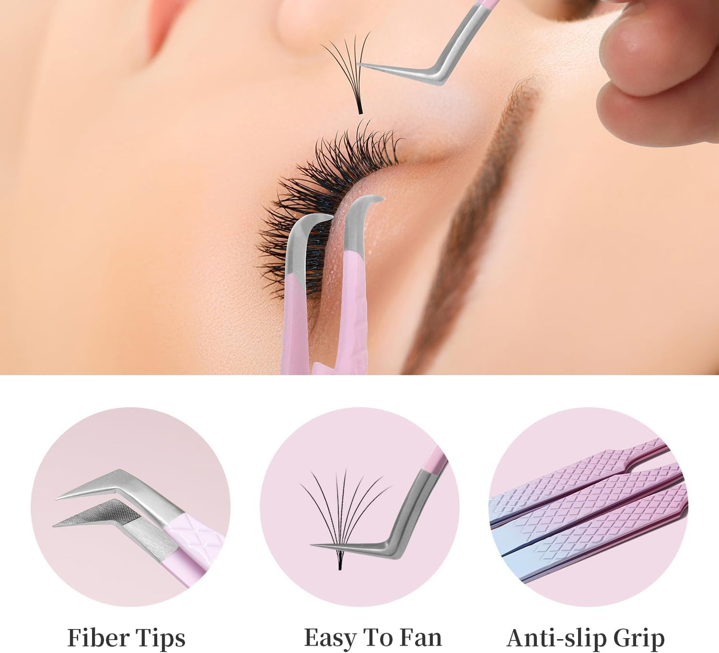 Eyelash Extension Tweezers,Fiber Tip Grip Boot Volume Lash Tweezers,Professional Pointed Lash Extension Tweezers for Easy Lash Application and Removal-F08