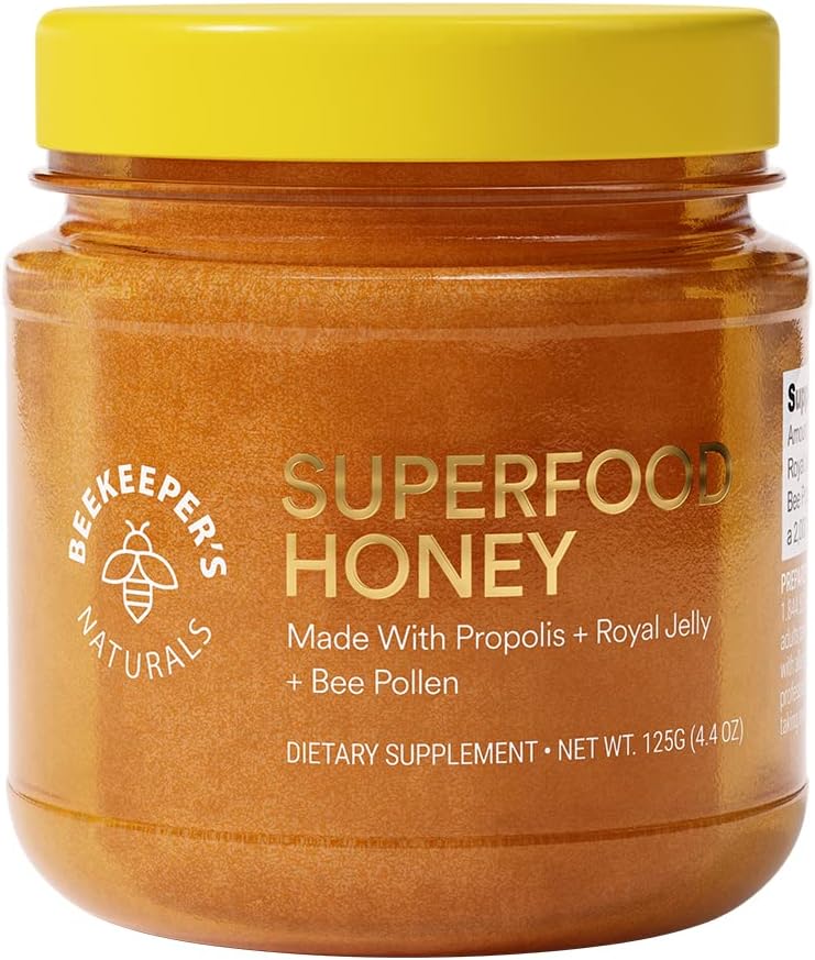 Superfood Honey by Beekeeper's Naturals - Bee Pollen, Royal Jelly, Propolis, Honey - Natural Energy, Immune Support, Mental Clarity, Athletic Performance (4.4 oz)