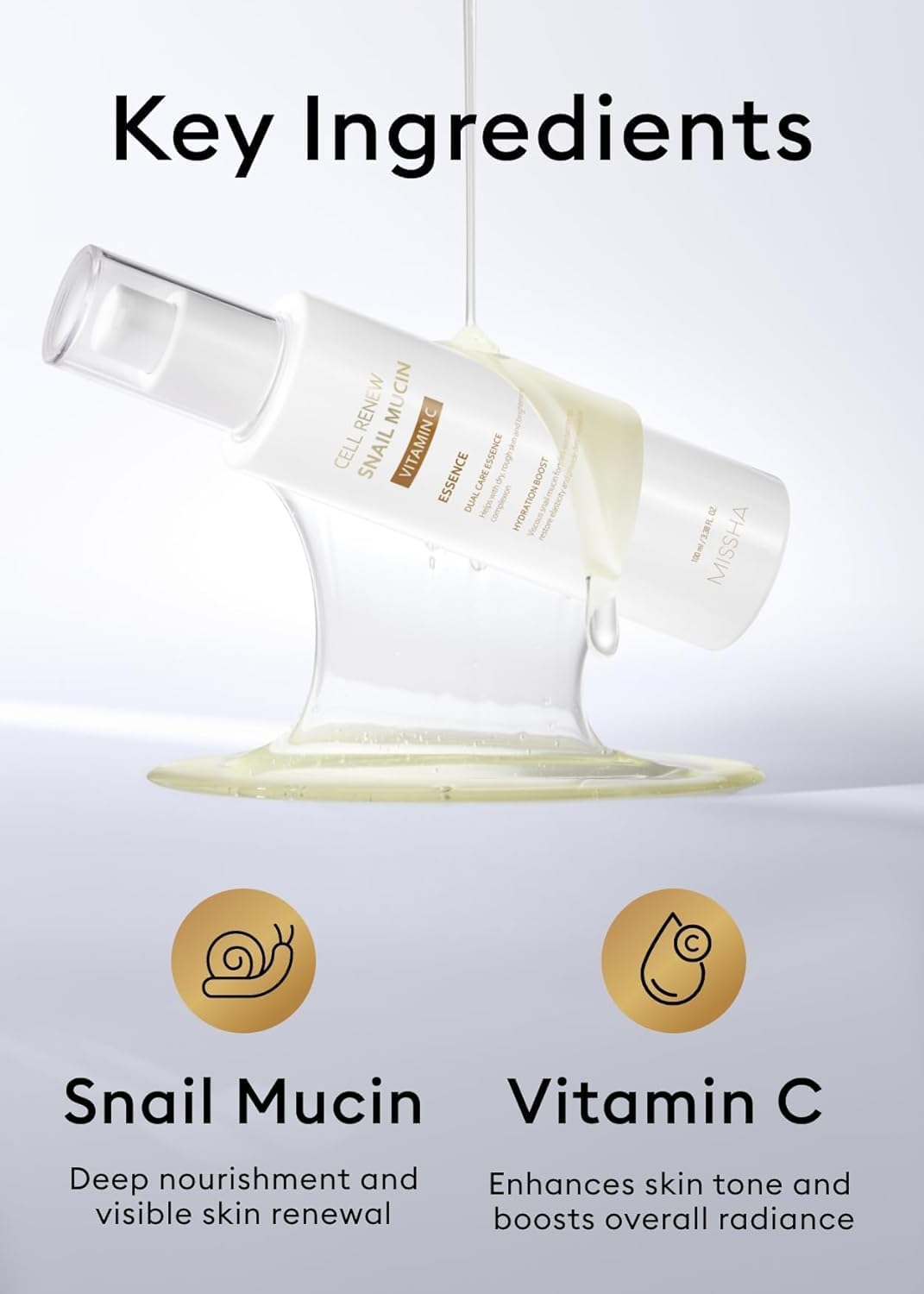 MISSHA Cell Renew Snail Mucin Vitamin C Korean Essence Serum 3.38 oz