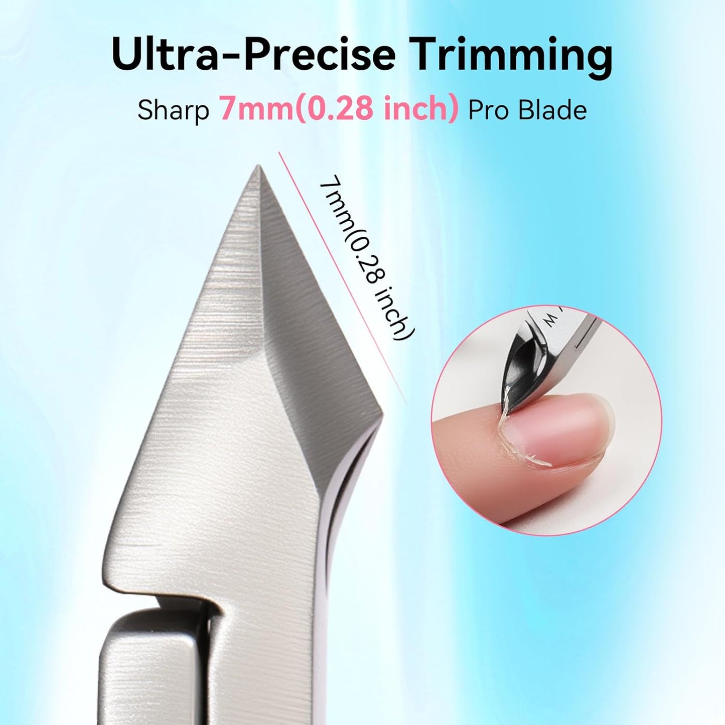 Makartt Cuticle Trimmer with Cuticle Pusher - Stainless Steel Cuticles Nipper with Dual Spring, Ergonomic Handle, 7mm Blade & Dual-Ended Pusher for Nail Care & Gel Removal, Pink