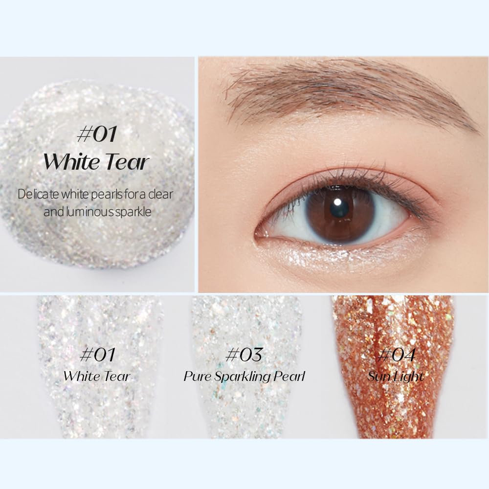 ETUDE Tear Drop Eyeliner, Crystal & Opal Glitter, Smudge-Proof Sparkle, Long-Lasting Formula, All