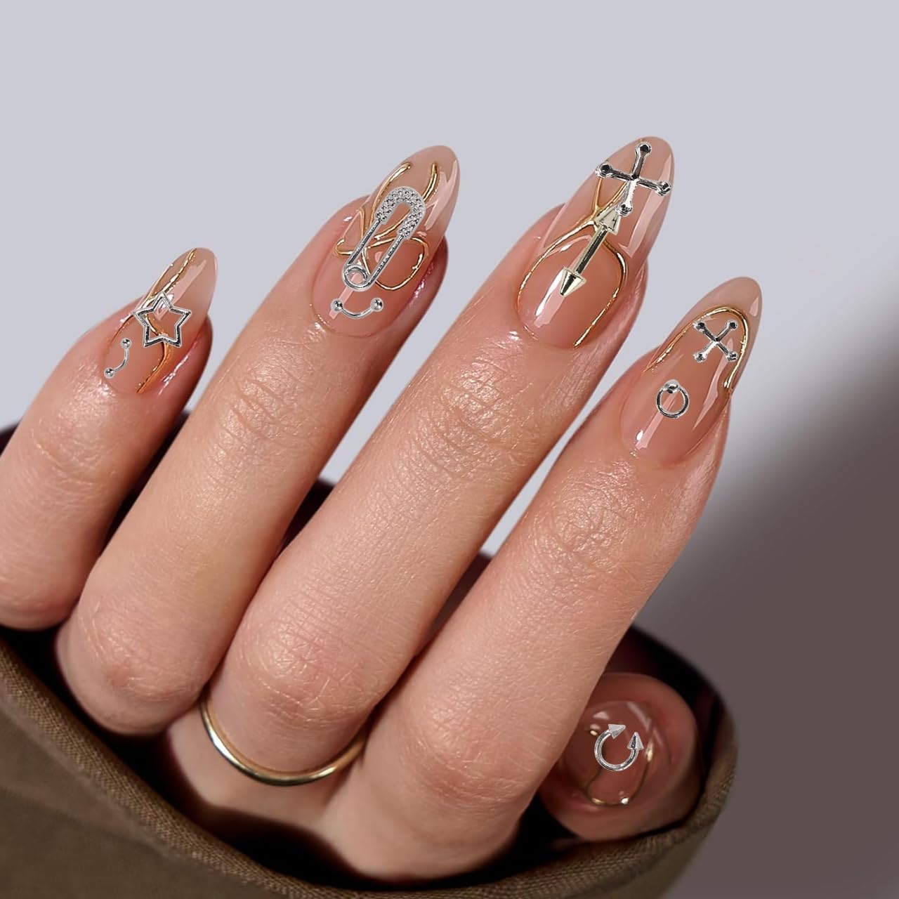 120 Pcs Silver Nail Charms and Gems – Variety of 3D Acrylic Cross Charms for Nails, Sturdy & Easy-to-Apply Nail Decorations for DIY & Professional Use, Versatile for Y2K & Daily Manicure Designs A