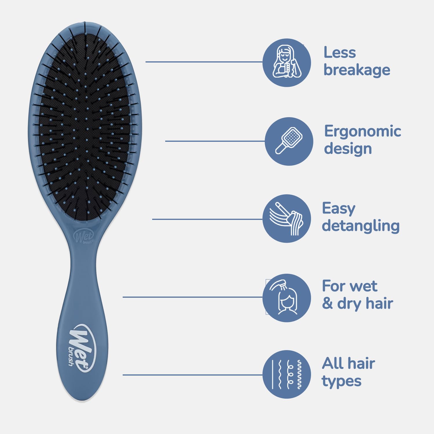 Wet Brush Original Detangler Hair Brush, Blue, For All Hair Textures