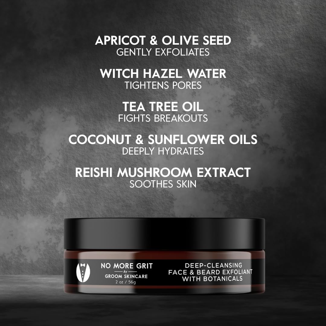 GROOM Face Scrub for Men | Gentle Daily or Weekly Exfoliator | Unplugs Pores for Clear, Smooth Skin | Unscented or Crisp Unisex Scent | 4 oz
