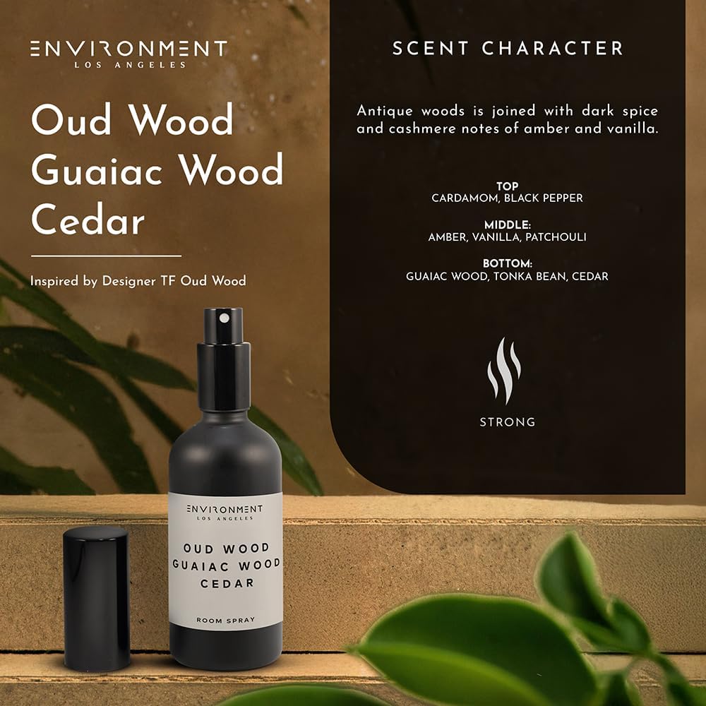 ENVIRONMENT Inspired by Designer TF Oud Wood Room Spray, 100ml Air Freshener (Oud Wood | Guaiac Wood | Cedar) Home Fragrance Accessories, Room Perfume, Room Deodorizer, Vegan & Cruelty-Free