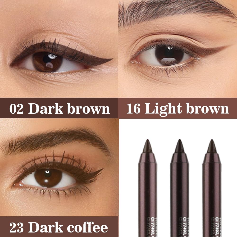 evpct 3Pcs Dark Brown & Brown & Dark Coffee Gel Glitter Matte Metallic Eyeliner Pencils Set for Women Waterproof Smudge Proof lapiz de ojos delineador de ojos contra el agua Eye Liner Makeup 02 16 23