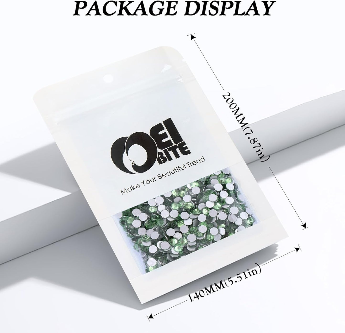 Light Green Flatback Rhinestones, Glass Rhinestones for Nail Art and Craft, Glue Fix, Loose Crystal Gemstones(Lt.Green, SS16, 2880pcs, 3.8-4.0mm)